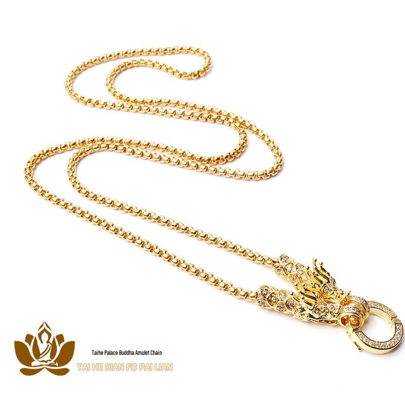 18K vergoldete Drachenkopf-Amulett-Halskette mit mikrogefassten Diamanten - Unisex-Mode