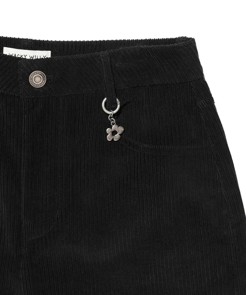 WACKY WILLY Women'S Corduroy Semi-Wide Pants Black