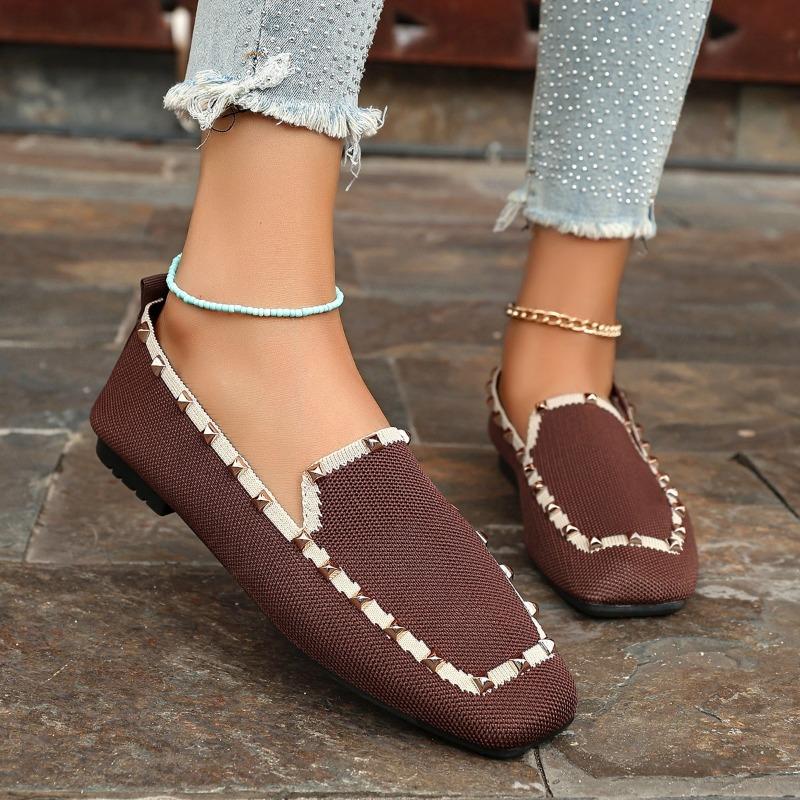 Large size new rivet knitted single shoes women's soft sole comfortable one-pedal casual single shoes