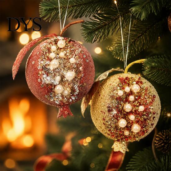 Sparkling Foam Ornaments Handmade Glitter Christmas Tree Pendant, Imitation Pearls Pomegranate Shaped Decorative Wedding Table Centerpieces