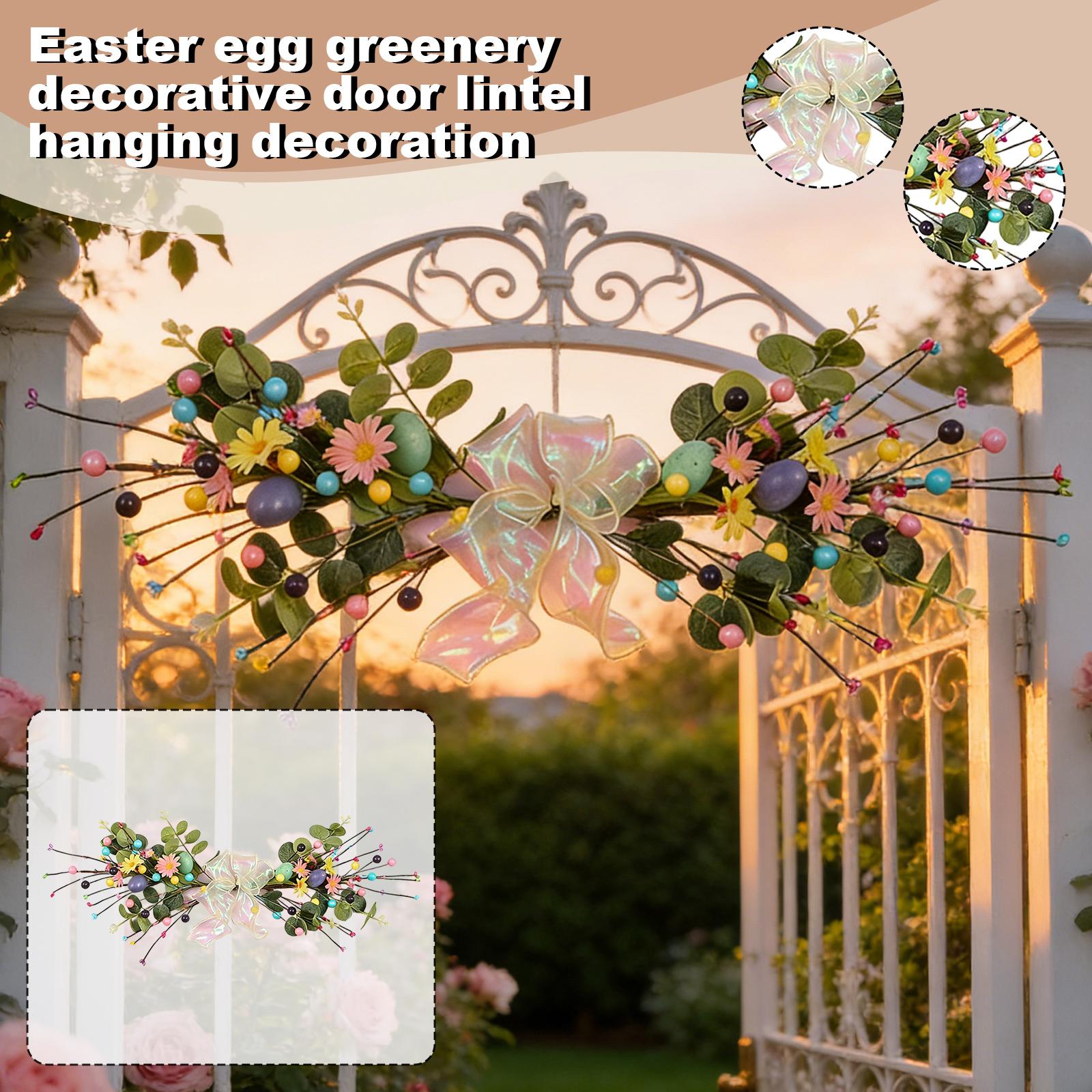 

3D 65cm Easter Egg Green Plant Vine Door Hanging Decoration Artificial Berry Door Hanging One Size
