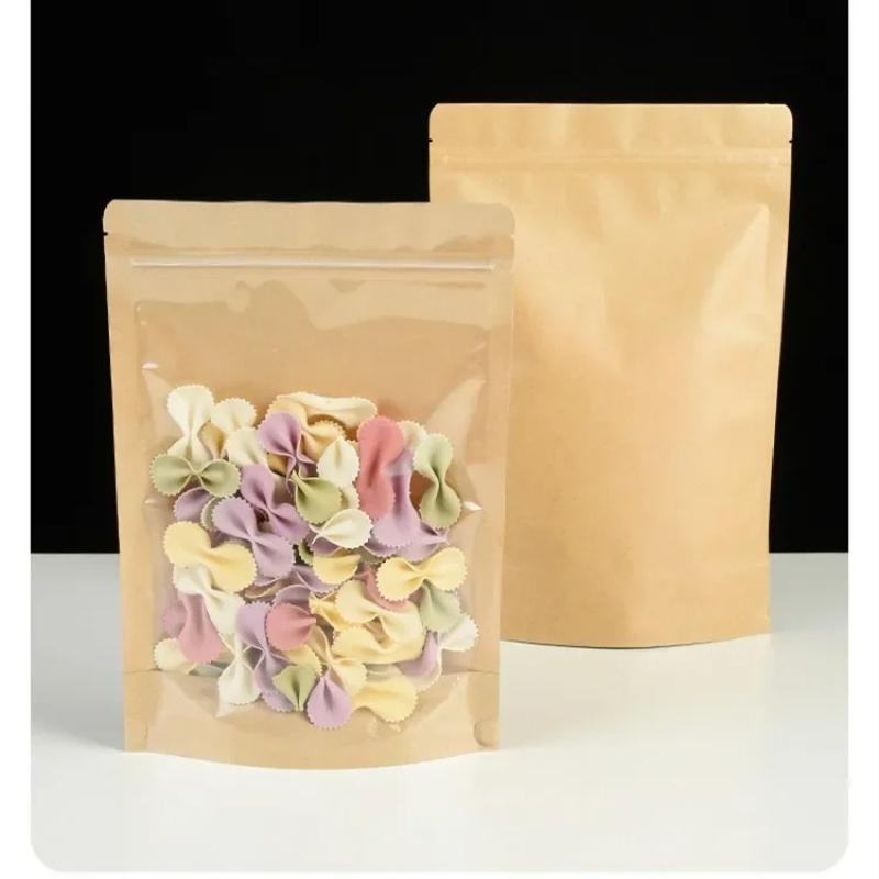 100 шт., толстый передний прозрачный пакет из крафт-бумаги, гайка, чай, самостоятельная упаковка с застежкой-молнией, пластиковые пакеты с витринным окном 9*14+3cm