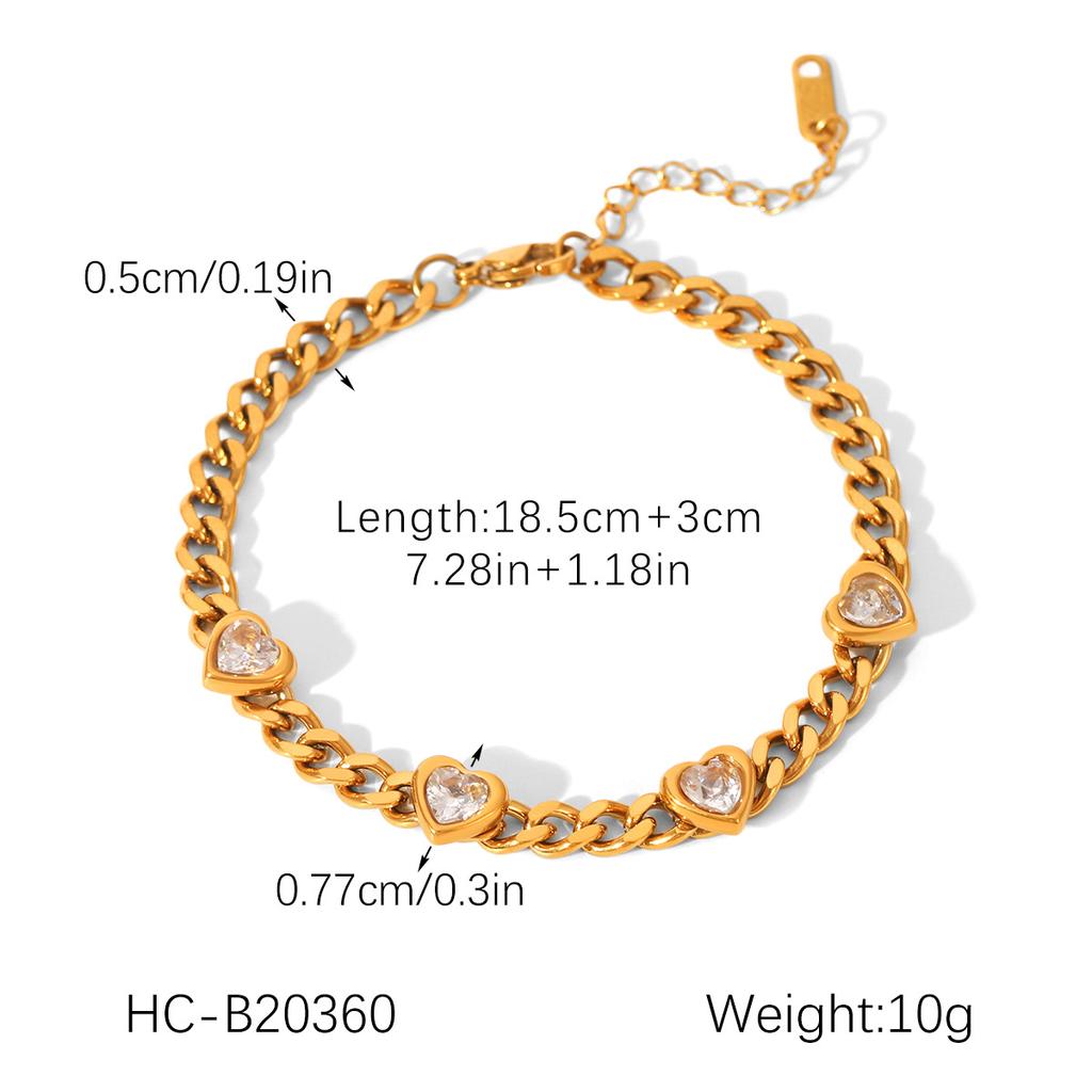 18K Gold Stainless Steel Cross Chain Heart Pendant Titanium Steel Bracelet Light Luxury Versatile Jewelry