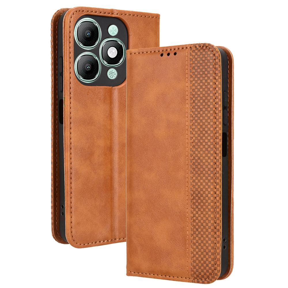 For itel A90 4G Leather Case Wallet Stand Retro Texture Phone Cover