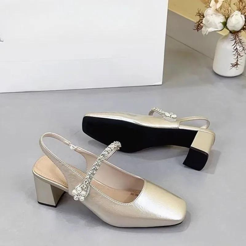 Fashion Baotou Sandals Women's Outside Wear 2025 New Summer French Mary Jane One Word Belt Block Heel Back Empty Single Shoes