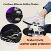 Double Row Quad Roller Skates for Teens-Retractable Wheels Lace-Up Leather Material Shoes Unisex Youth Gift