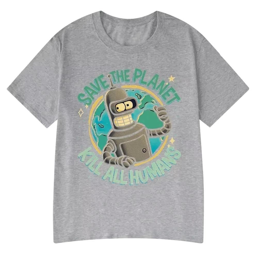 Grappige T-shirts Red De Planeet Dood Alle Mensen Unisex Robot Grafische Print T-shirt Unisex Unisex Korte Mouw T-shirt Oversized Katoenen Tops