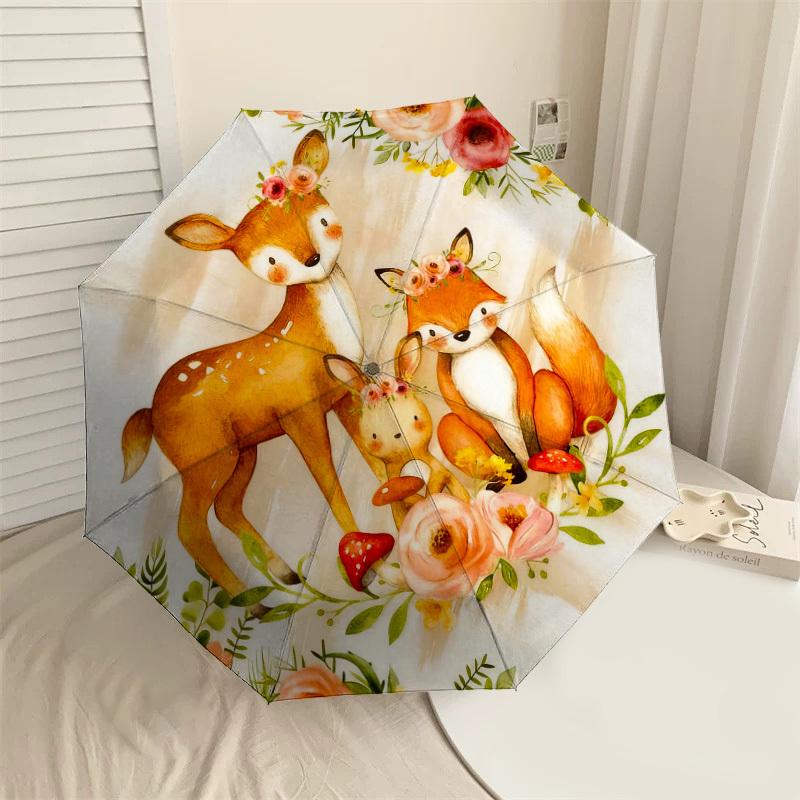 1pc Forest Animals Automatic Folding Umbrella, Heavy Duty 8 Rib Iron Frame,  Suitable for Travel, Daily Use, Birthday, Decor Gift M0104046