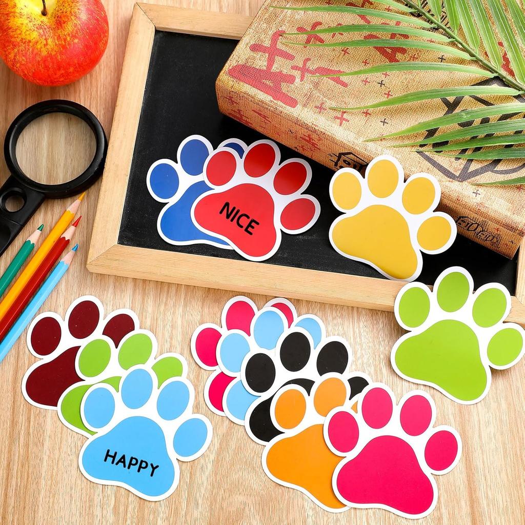 Geyee 108 Pcs Paw Prints Cutouts Paw Bulletin Board Decorations 3.5'' Mini Colorful Paper Cutouts for Educational Craft Wall Decor Party Favor