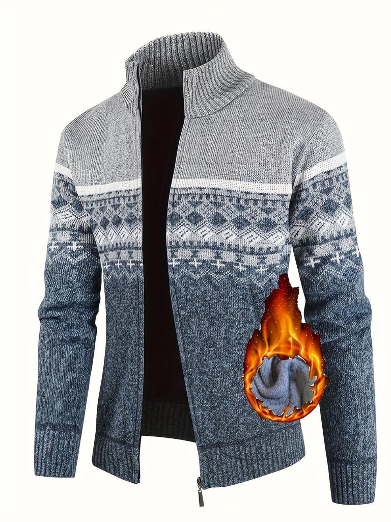 Men's Winter High Neck Plush Knit Slim Fit Cardigan Sweater