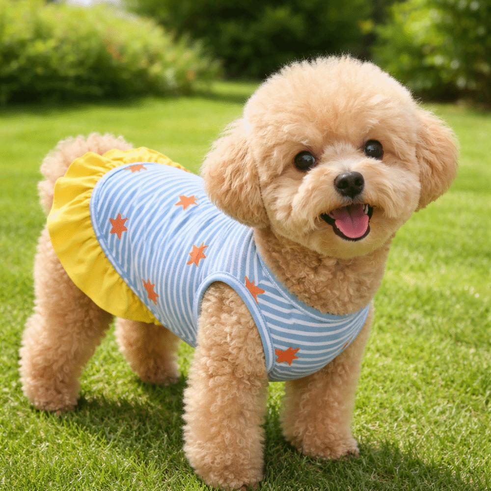 Starfish Pattern Dog Striped Dress Cozy Puppy Sleeveless Clothes Summer Dog Costume  Casual Outfit