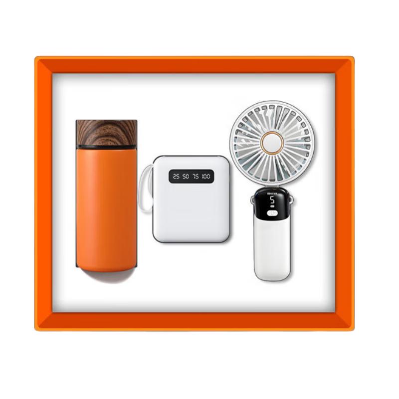 Light Luxury Gift Set with Insulated Cup, Power Bank & Handheld Fan