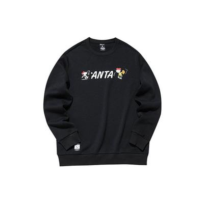 Anta X Snoopy Co-Branded Life Series Cartoon Logo Print Locker Rundhals Pullover Sweatshirt Unisex Oberteile Schwarz 952139731-5