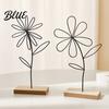 Anti-Rust Metal Wall Art Nordic Style Wrought Iron Decoration 3D Hollow Flower Ornament with Wood Base Durable Craft Handcrafted Figure for