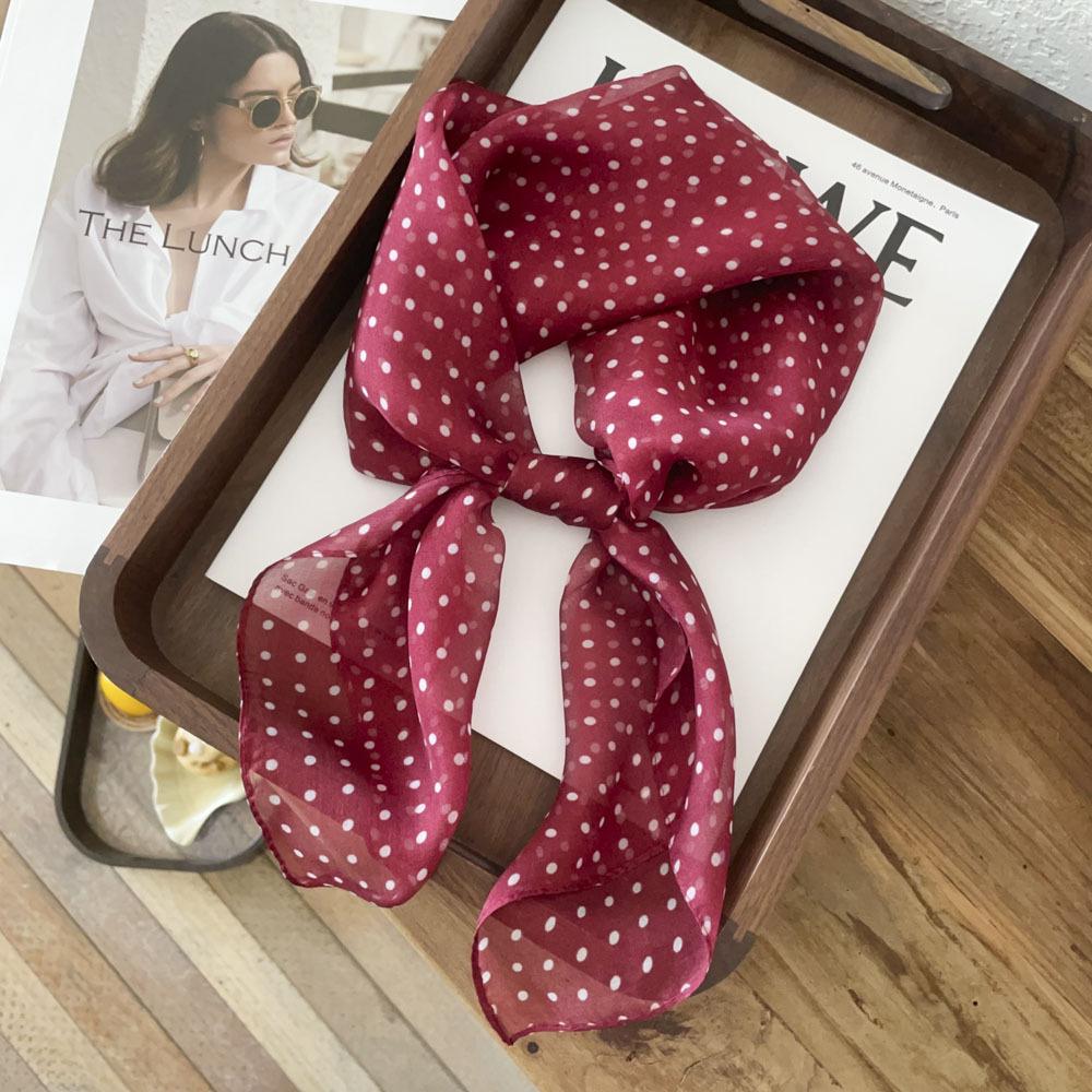 Chiffon silk scarf women's fashion new thin square scarf spring and summer versatile polka dot white 111 mulberry silk small scarf