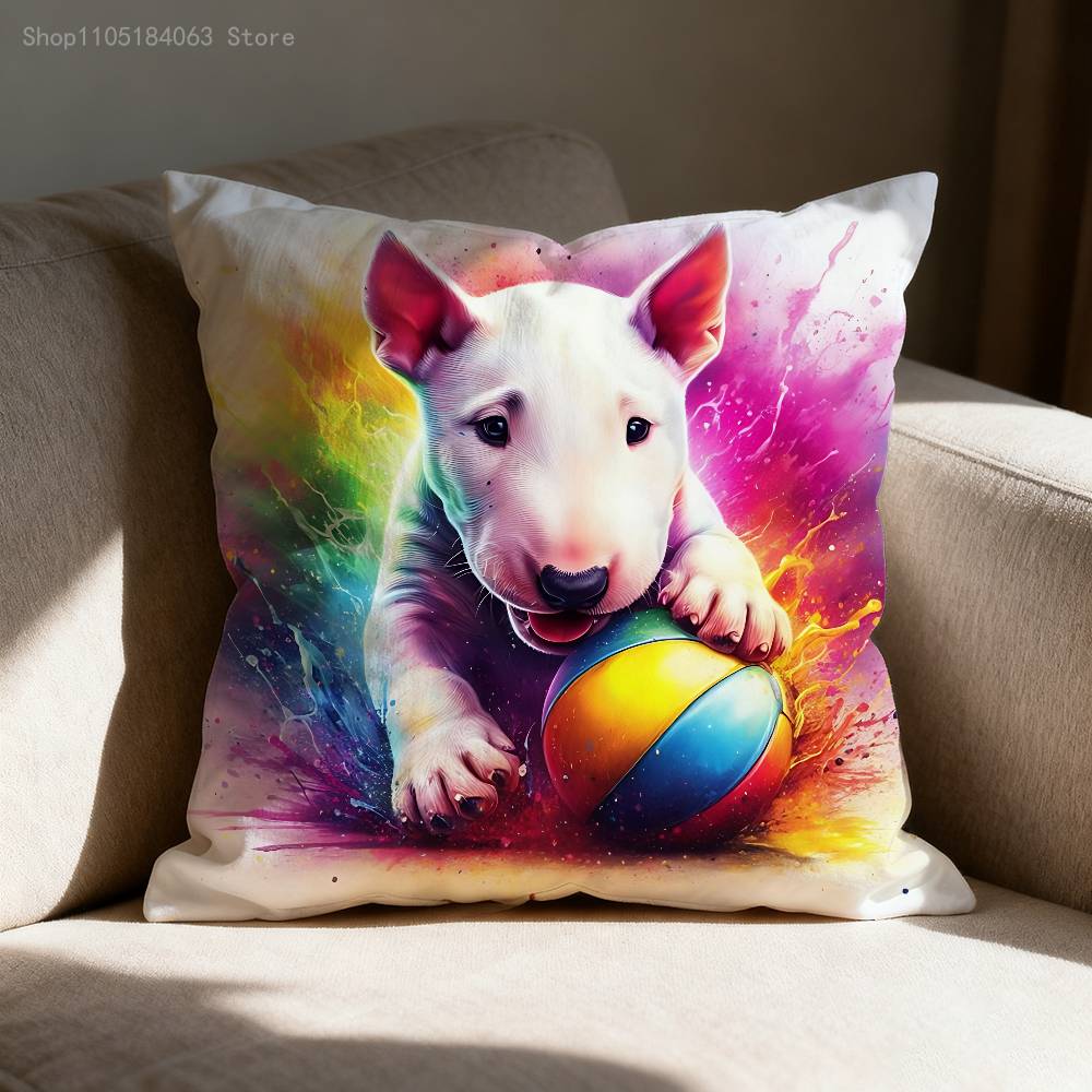 Funny Bull Terrier Dog Pillow Case For Sofa Decor Car Office Room Printing Cushion Cover Decorations and Protector