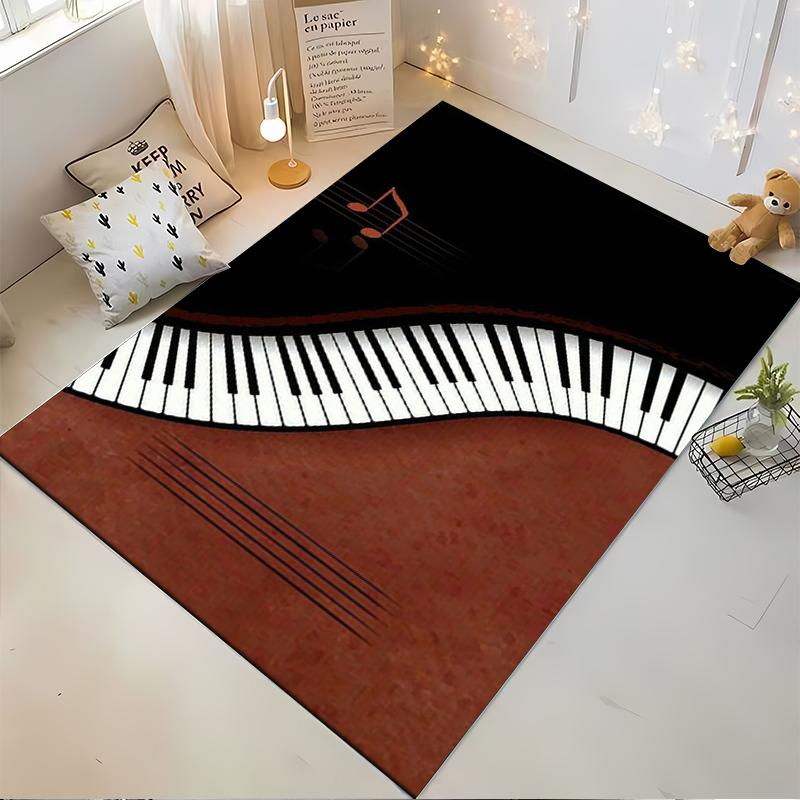 Piano Keys and Musical Note Design Rug - Non-slip rug suitable for living room and bedroom sofas.