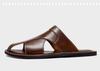 Men's Versatile Genuine Leather Beach Sandals, Sizes 46-47, Soft Sole Cowhide Summer Thong Slippers
