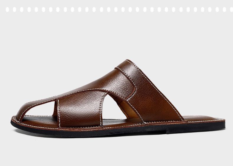 Men's Versatile Genuine Leather Beach Sandals, Sizes 46-47, Soft Sole Cowhide Summer Thong Slippers