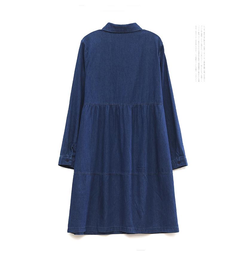 Women's Pure Cotton Denim Shirt Dress - Elegant Spring/Autumn 2024 Collection for Middle-Aged Mothers