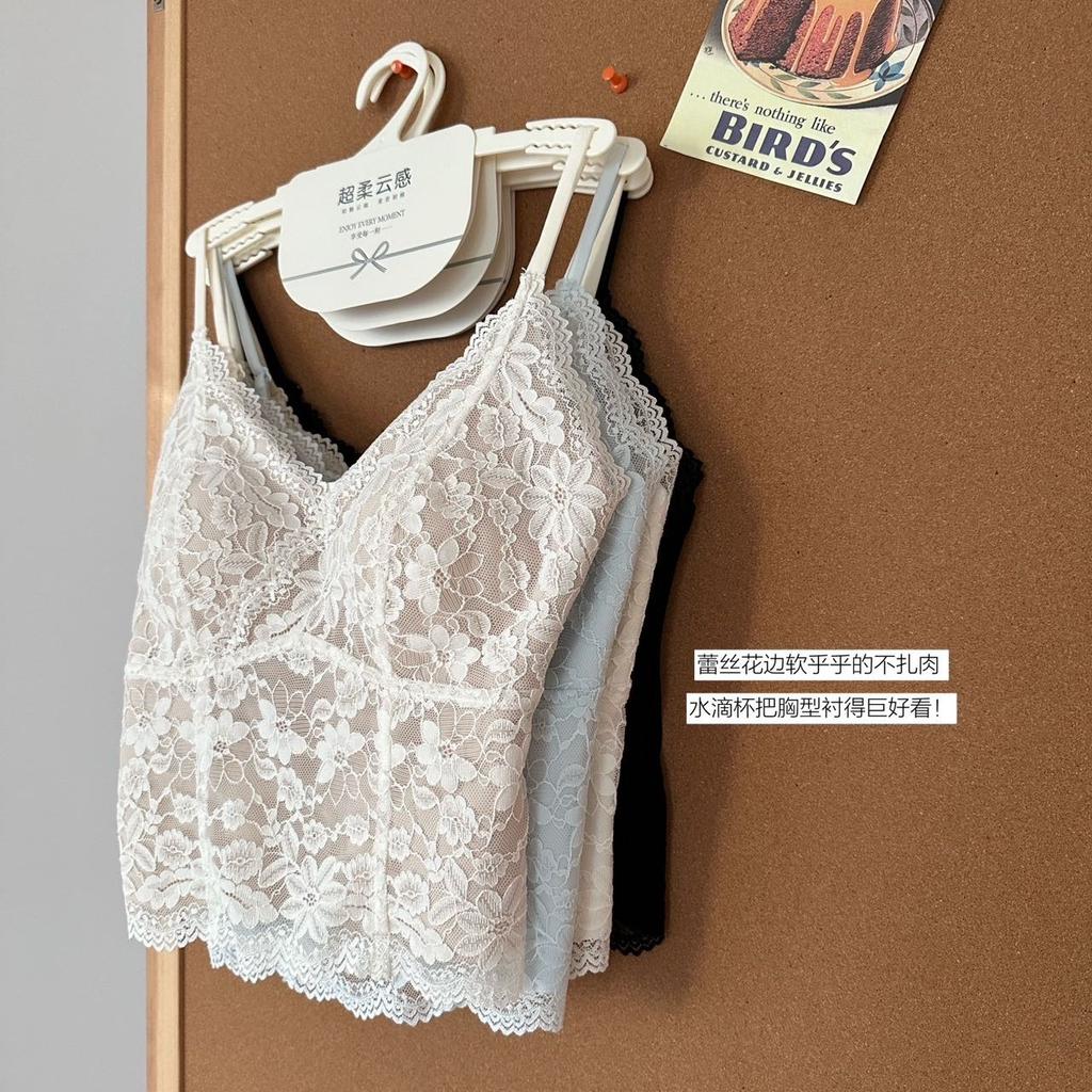 French Pure Lace V-neck Suspender Underwear Sexy Back Integrated Cup Inner and Outer Wear Slim Vest