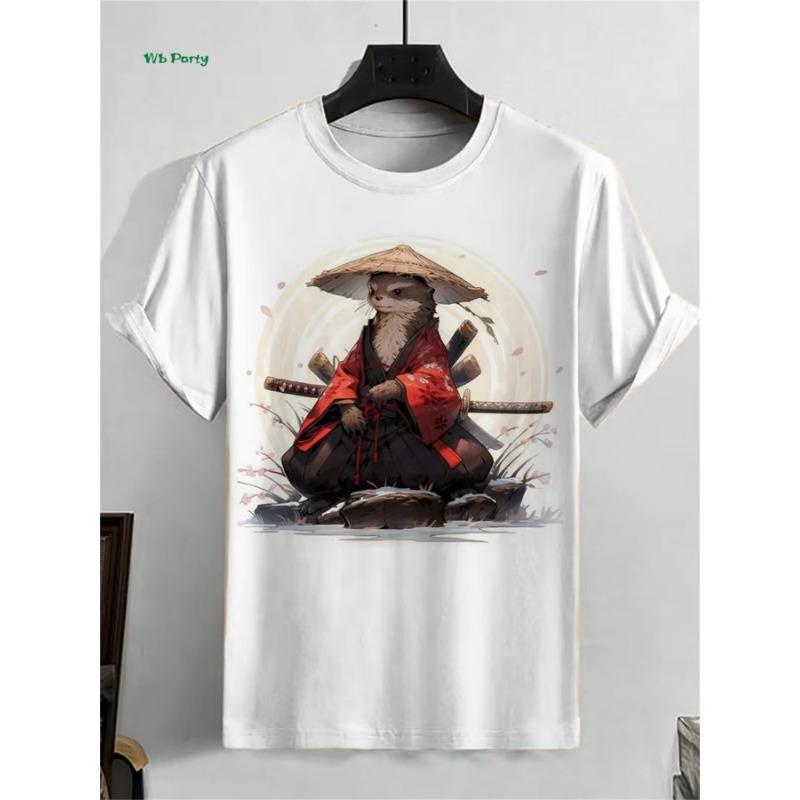 

Модная мужская футболка с коротким рукавом, футболка с принтом в виде мультяшного кота, свободный топ в стиле хип-хоп для вечеринок, летняя мужская повседневная уличная одежда L