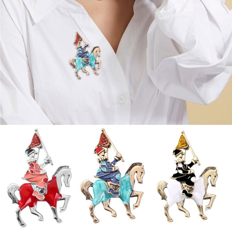 Equestrian Pin for Coat and Scarf Attachment Fashion Knight Horse Brooch Jewelry for Suits And Scarves