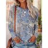 Women Plus Size Boho Paisley Print Long Sleeve Round Neck Tshirt Slight Stretch