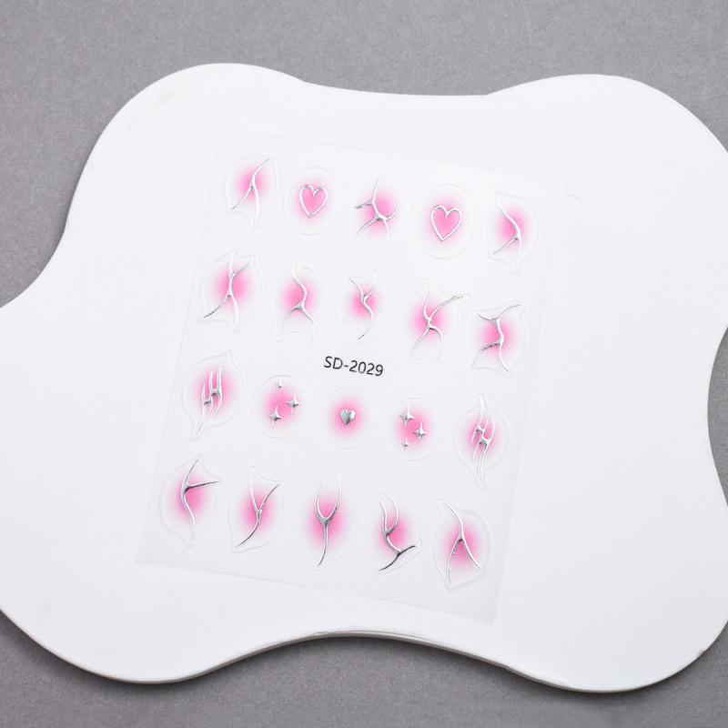 Thin & Durable Nail Stickers: Classic Silver Blush Gradient with Hearts & Stars Decals