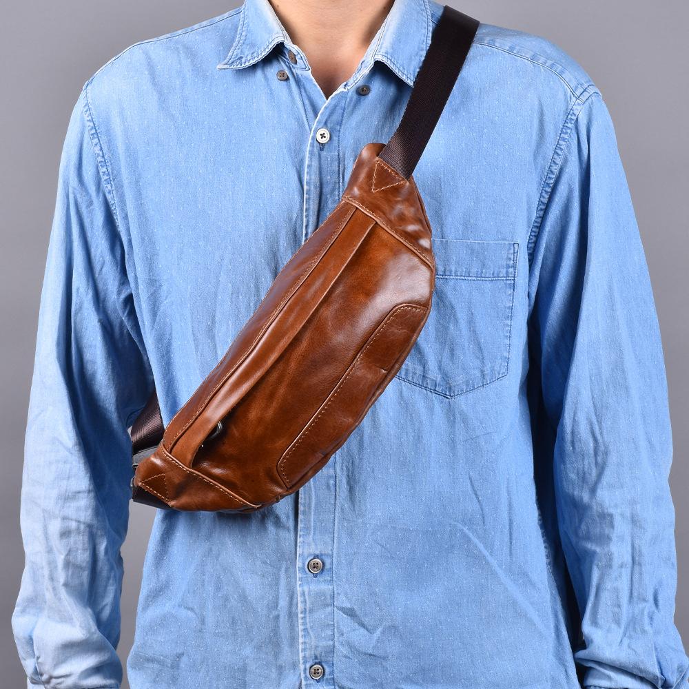 

Мужская кожаная поясная сумка, сумка для мобильного телефона, сумка-мессенджер в стиле ретро, многосекционная сумка через плечо, мужская нагрудная сумка из первого слоя коровьей кожи. темно-коричневого