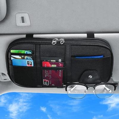 Bolsa de almacenamiento para parasol de coche, clip para gafas, tarjetero, organizador de documentos de bolsillo de cuero PU