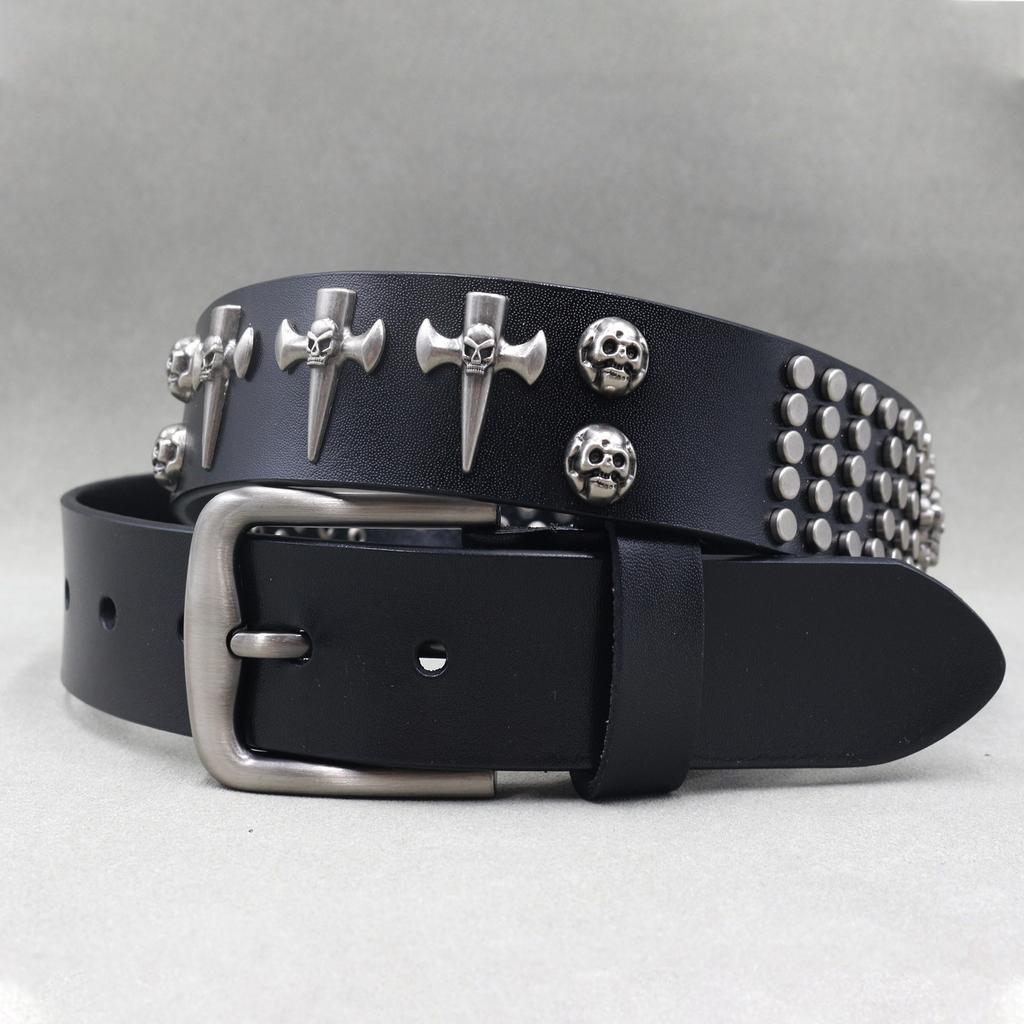 Metal Rivet Belt Luxury Designers Men Rivet Punk Belt Cow Genuine Leather Cintos Masculinos Male Women Rock Hip Hop Strap Waist