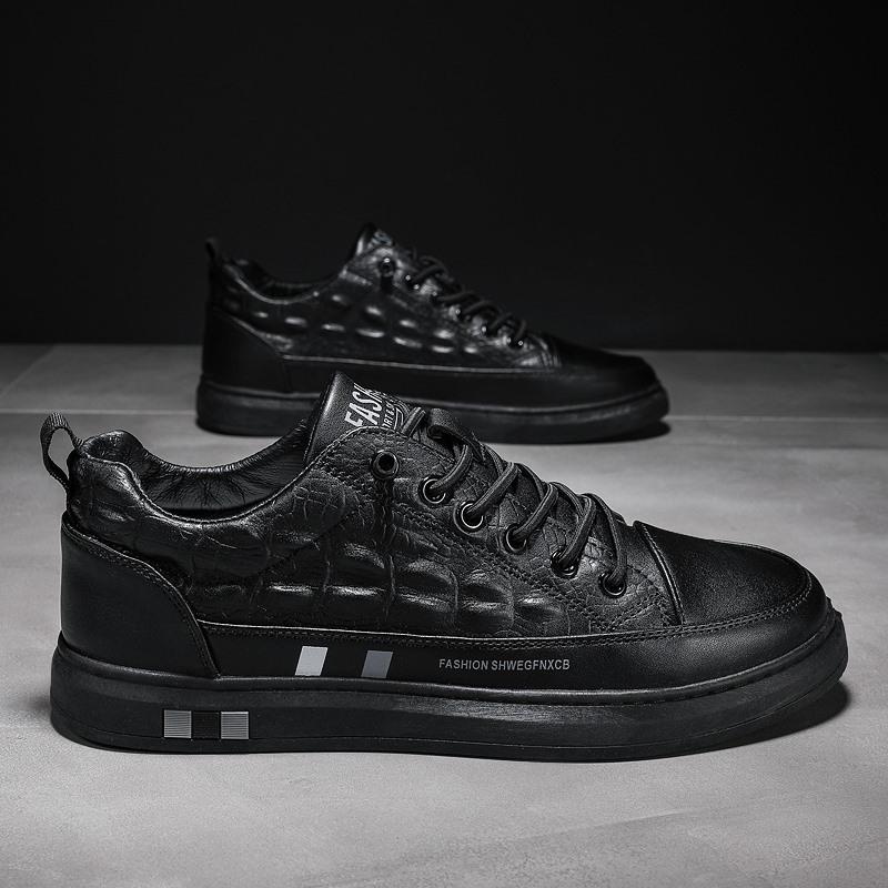 Fashion On-the-go Men's Spring and Autumn Casual Flat-bottomed Lace-up PU Trendy Shoes