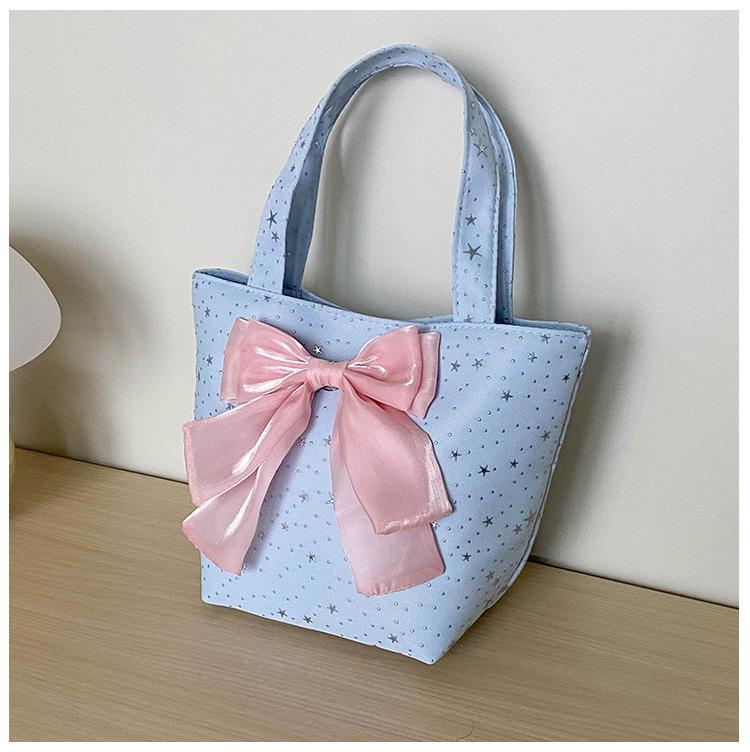 

Stylish Bow Decor Top-Handle Bags Fashiable and Versatile Shoulder Bag Women s Large Capacity Canvas Crossbody Bucket Bag синий