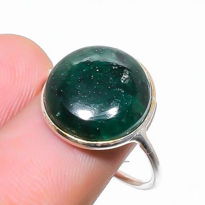 Piedra Preciosa Aventurina Verde Natural Anillo de Diseño de Plata de Ley 925 Talla 6.5 US