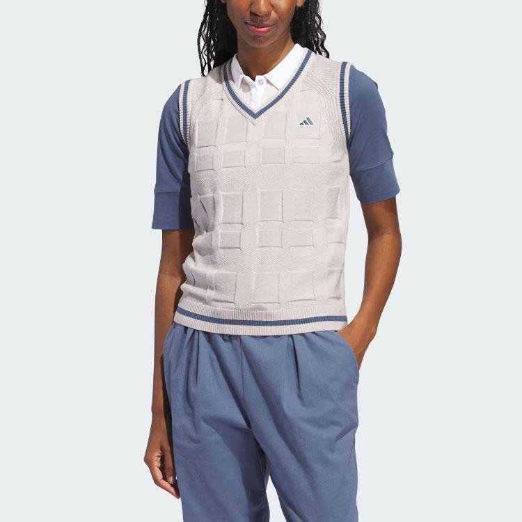 Adidas Go-To Sweater Vest Striped Color Block V-Neck Knit Vest Women Tops Oil-Grey-Purple IP4194