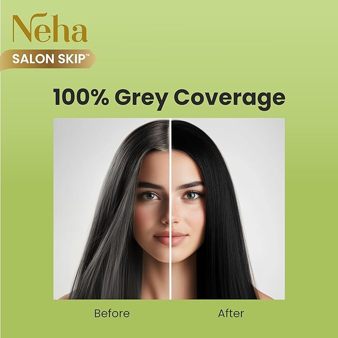 Neha Salon Skip Crème Hair Colour, Ammonia-Free Formula, Pack of 4 * 20g+20ml - Natural Black
