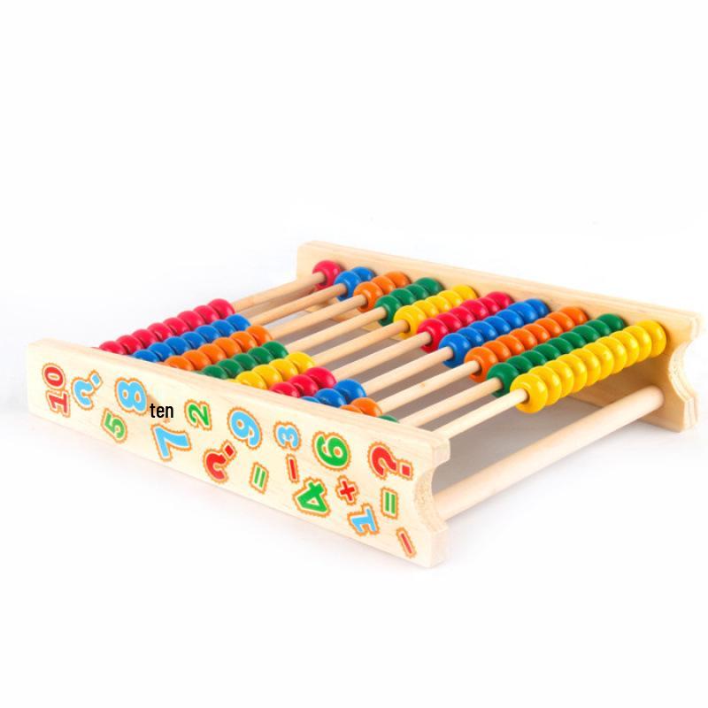 Colorful Wooden 10-Row Abacus for Children's Early Math Education
