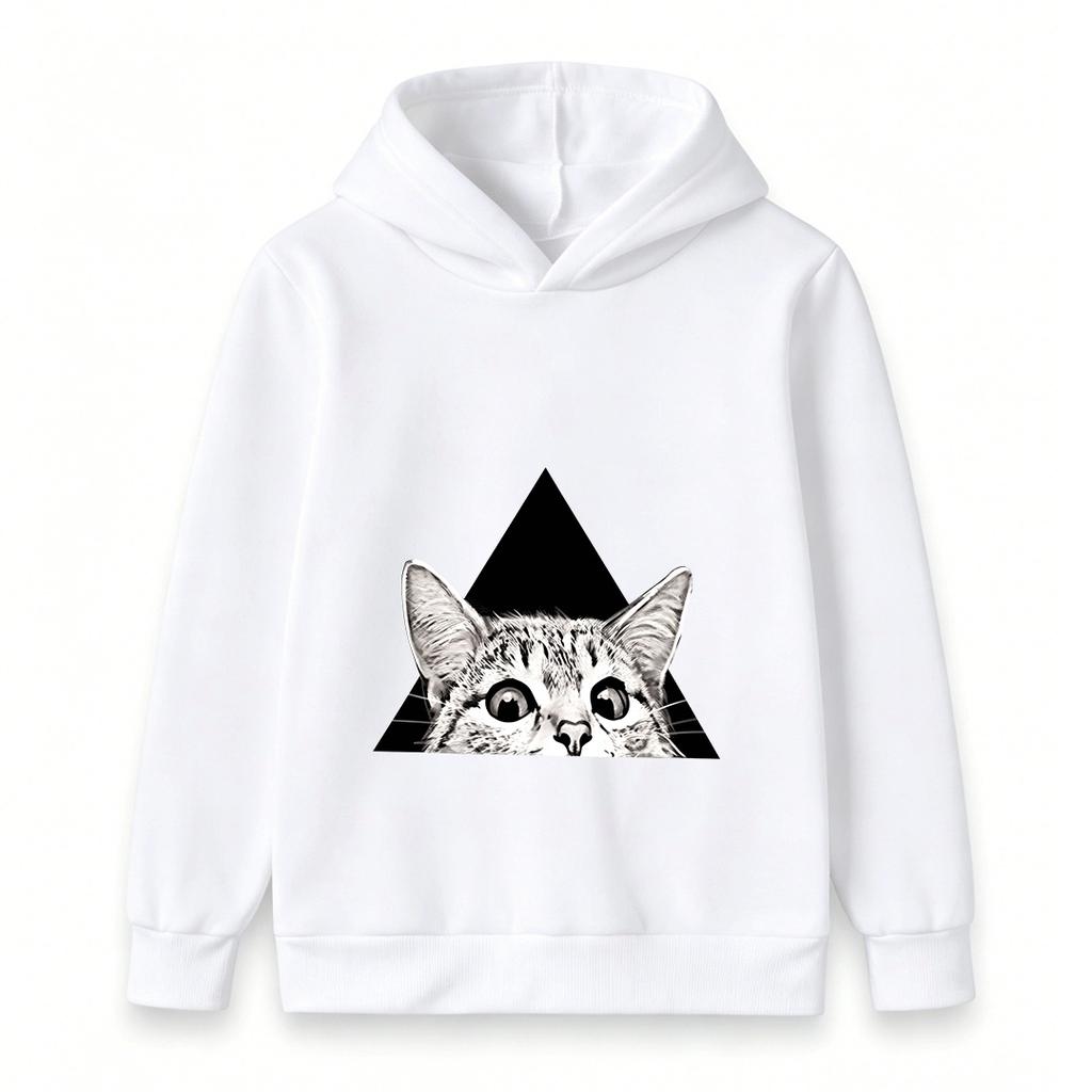 Kids Boys Girls Hooded Sweatshirt, Funny Peeking Cat Triangle Graphic Casual Pullover Hoodie, Soft Long Sleeve Streetwear for Children