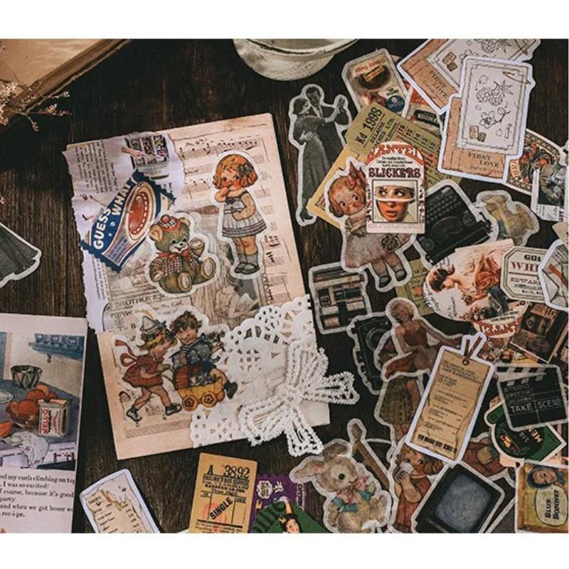 200 Pcs Vintage Clip and Paste Memo Pad Scrapbooking Diary Album Lable Material Decorative Stationery Craft Background Paper