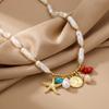 Boho Baroque Imitation Pearl Necklace For Women Starfish Conch Coin Pendant Charm Choker Beach Party Vacation Jewelry Gift
