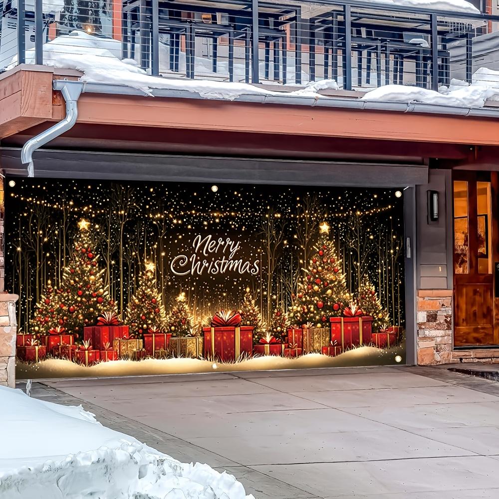 1pc Christmas Garage Door Banner - Polyester Holiday Background with Christmas Tree and Gift Box Design, for Indoor/outdoor Use