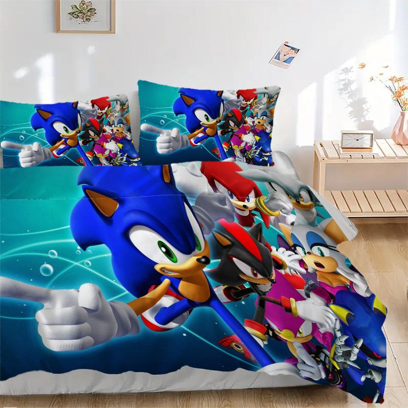 Sonic Adventure Team Sonic Print 3Pcs Bedding Setduvet Cover With 2 Bedropillowcase Home Birthday Gift