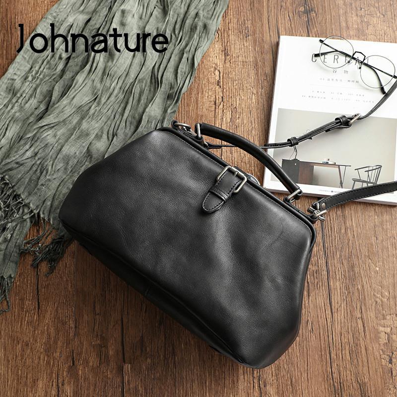 Johnature Retro natürliche weiche Rindsleder Frauen Tasche handgemachte große Kapazität Handtasche lässige Umhängetaschen