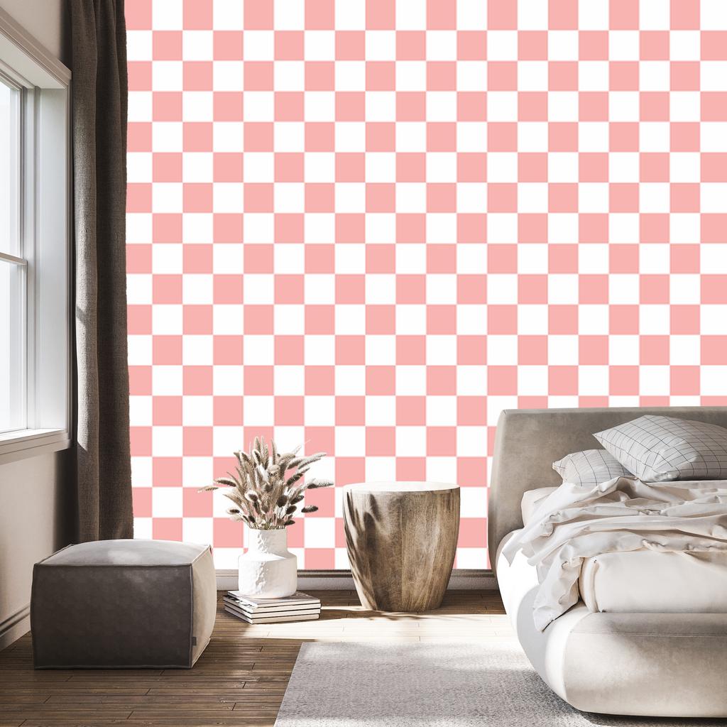 Coral Checkerboard Wallpaper, Coral Background for Living Room and Bedroom 50x1000