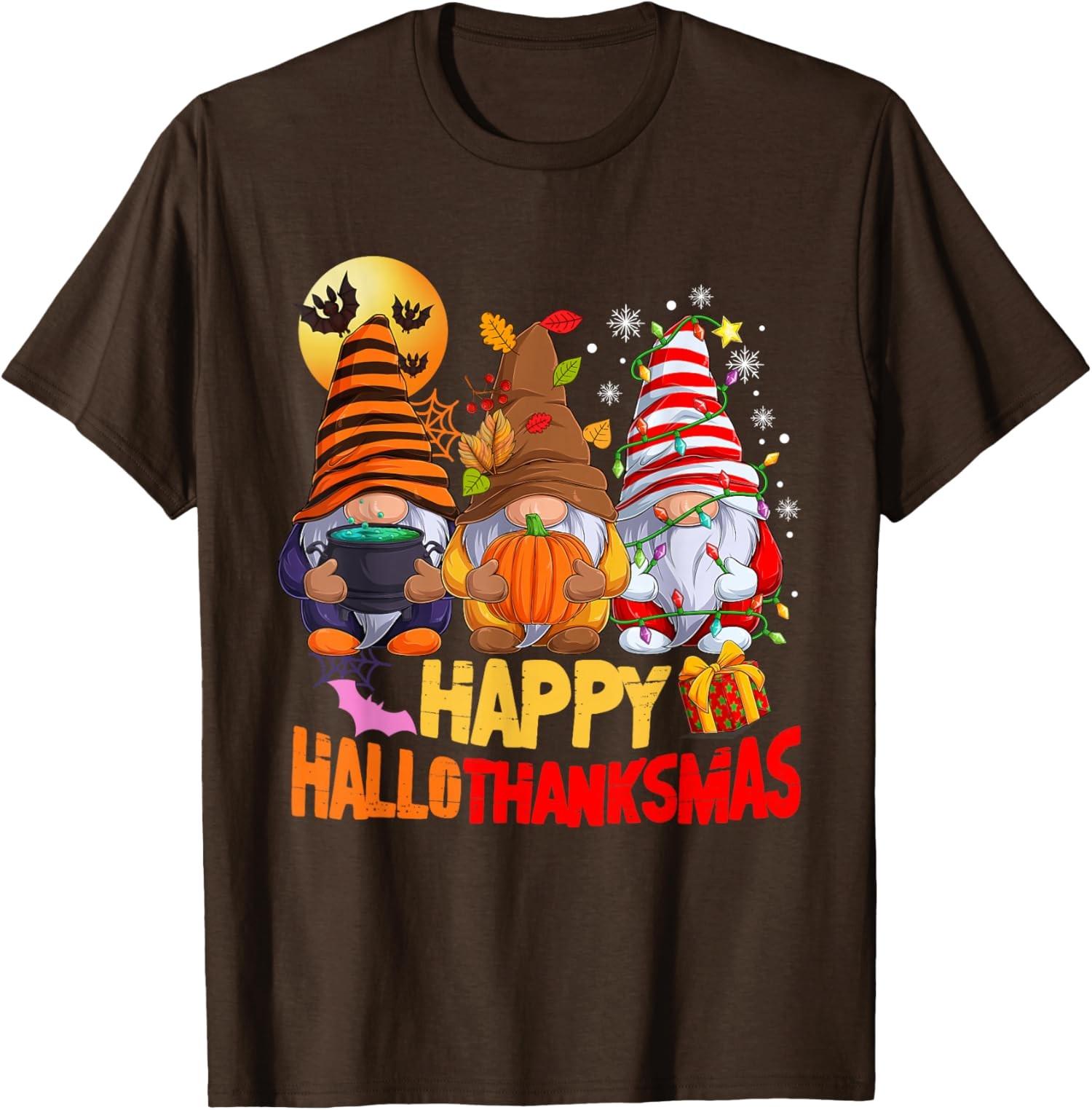 Happy Hallothanksmas Gnomes Lover Halloween Fun T-shirt unisexe S