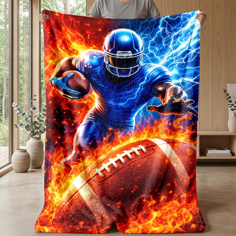 Football Pixel Pattern Theme Blanket Lightweight Warm Flannel Blanket Decorative Throw Blanket for Home Decoration