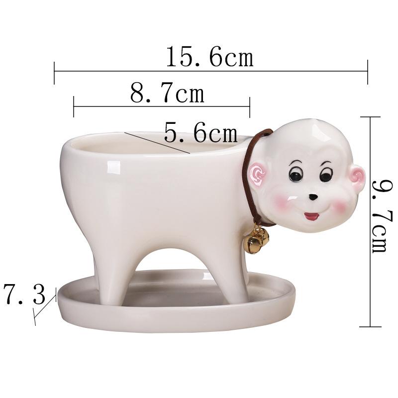 Popular Gardening Creative Cartoon Succulent Flower Pot Ceramic Desktop Plant Flower Ornament With Tray