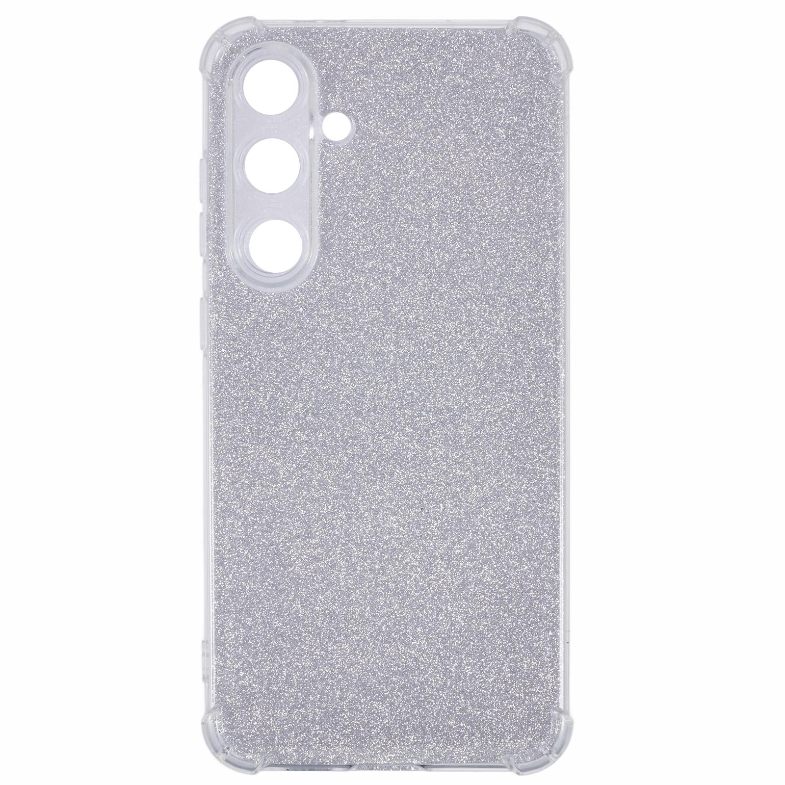 

For Samsung Galaxy S24 Case Reinforced Corners TPU Aesthetic Cover with Bling Paper Glitter Silver