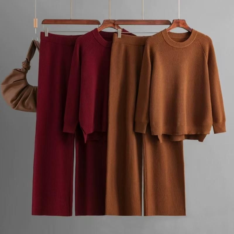 Fashion Wind Thick Loose Knitting Sweater Pants Suit Knitted Sweater and Pants Set
